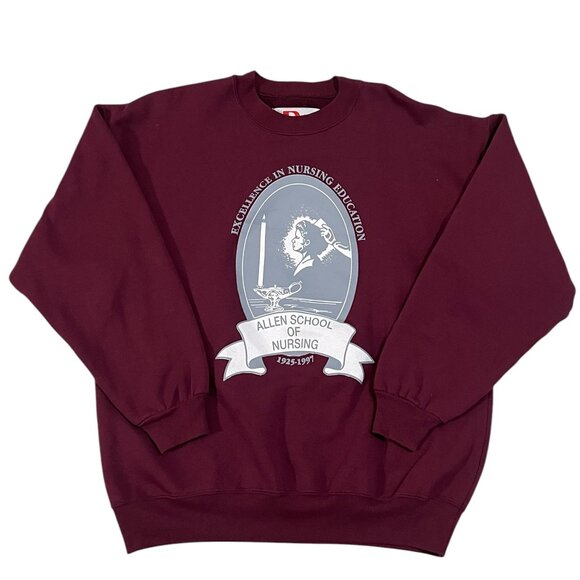 Vintage Allen School Of Nursing Sweatshirt Size L Dodger USA Pullover Red 90's - Picture 1 of 4